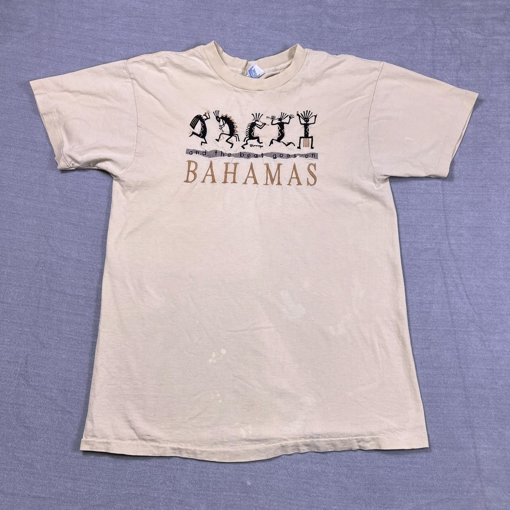 Kellsport Vintage Bahamas Tribal Graphic T-Shirt Mens L Beige Cotton